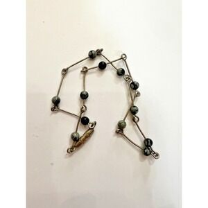Artisan Wire Beaded Bracelet Gray Black Beads Minimalist Modernist Open‎ Airy